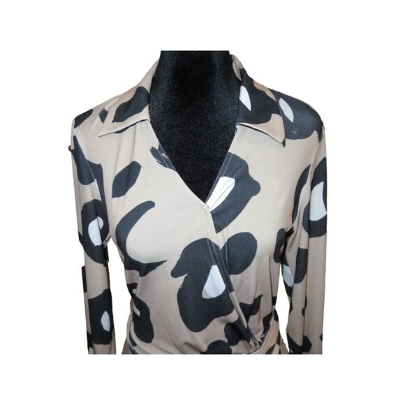 Maggy London Leopard Print Wrap Midi Jersey Knit Dress Made in Sri Lanka sz 10 - Picture 3 of 9